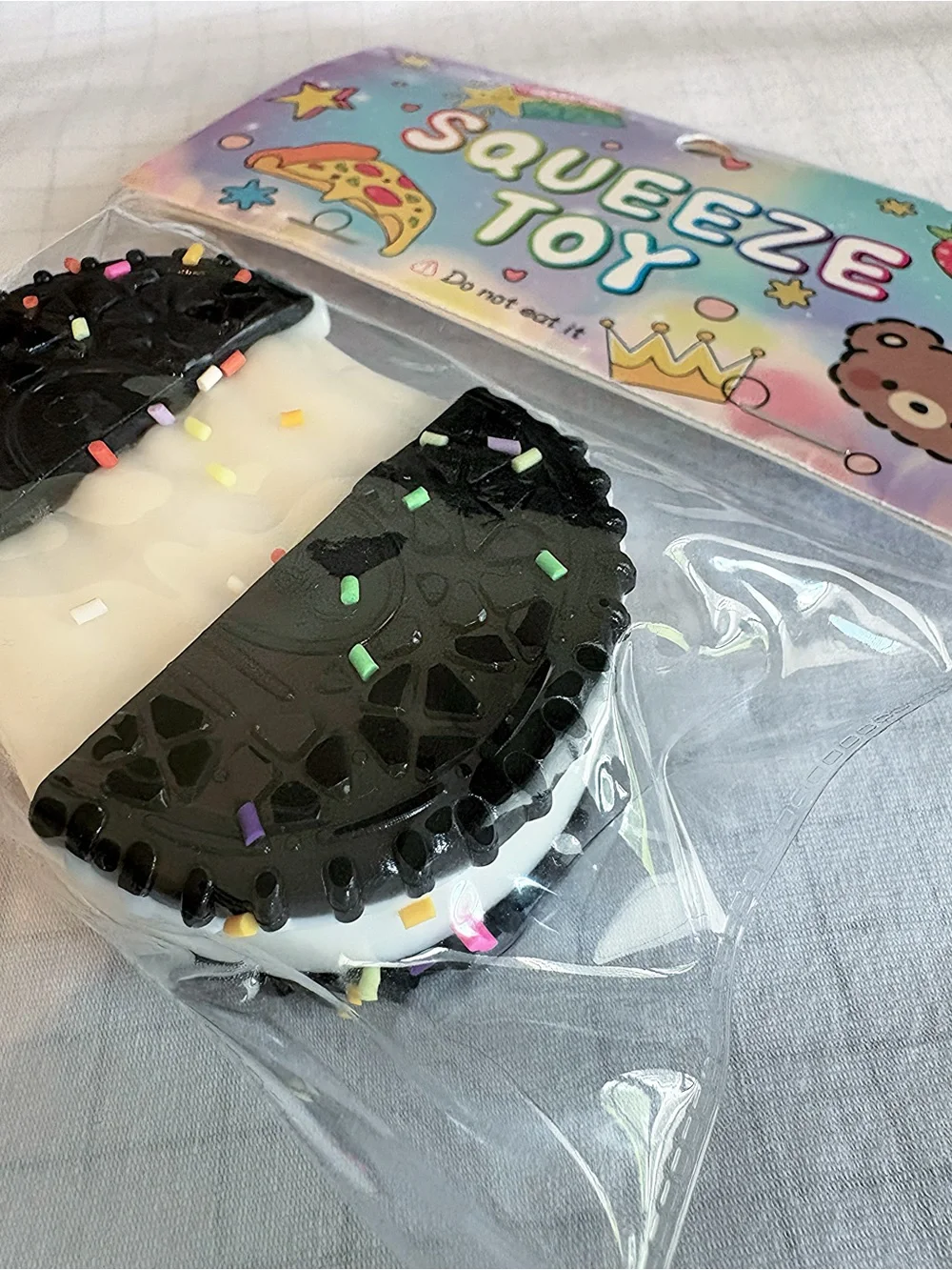 Oreo-Style Sprinkle Cookie Squeeze Toy Black & White Stress Reliever Squishy
